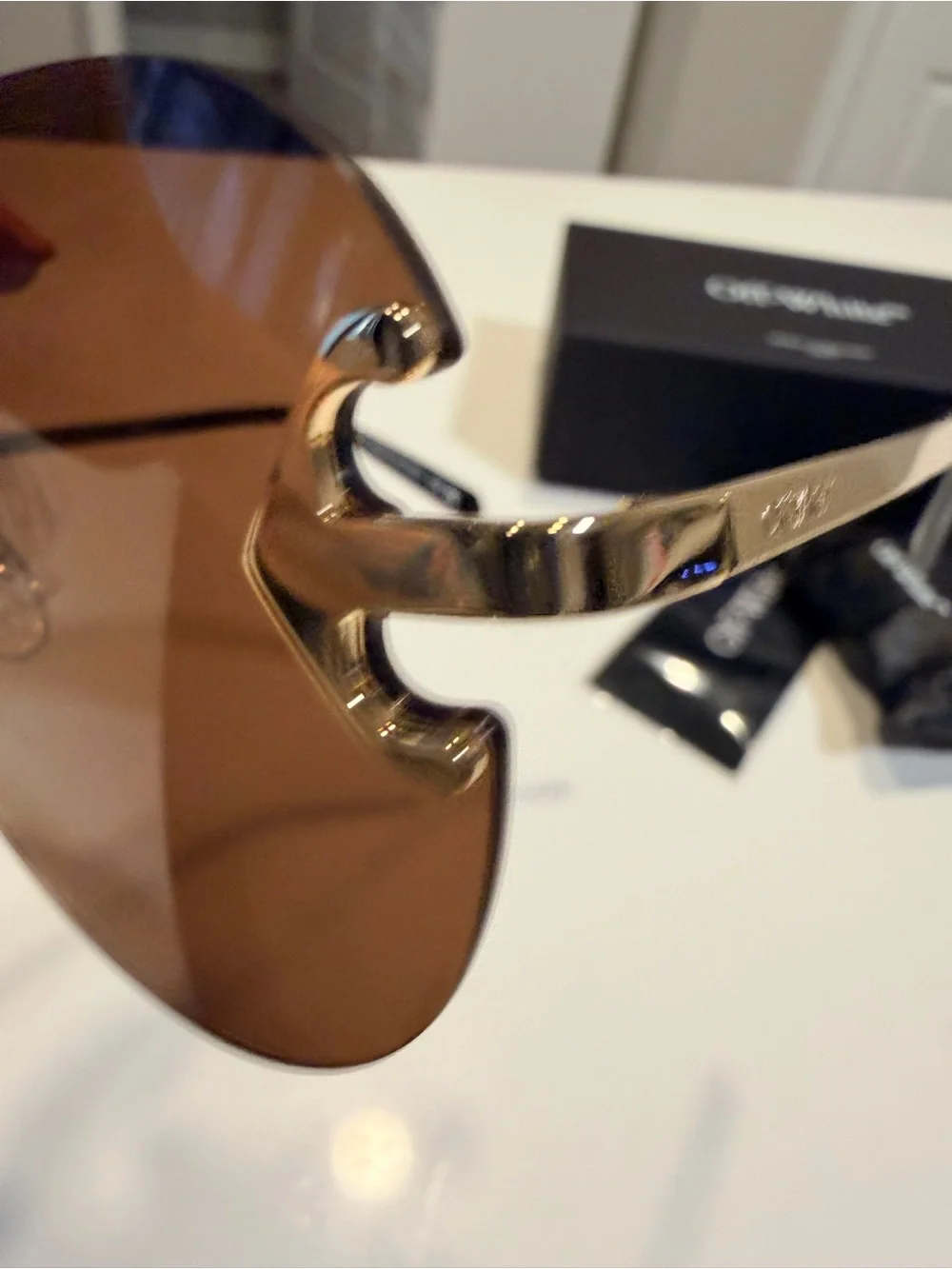 NWT Off White OERI14L Rimless Brown Gold Sunglasses Made in Italy